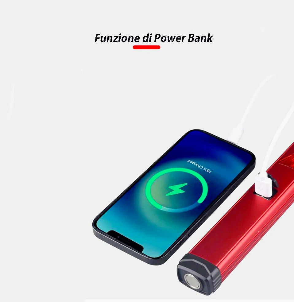 Torcia LED 3in1 – Lampada da lavoro, 3 modalità luce, SOS, Power Bank