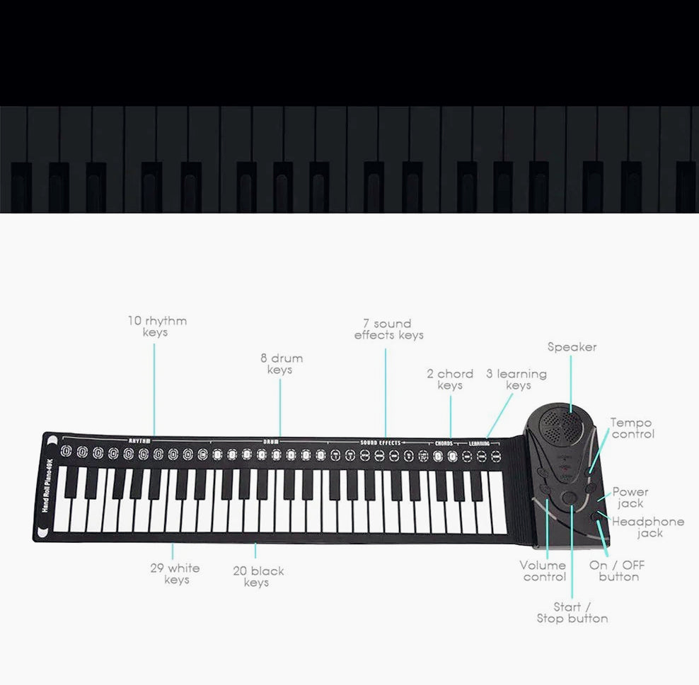 Tastiera musicale in silicone pieghevole 49 tasti con alimentazione USB - Portatile e pratica