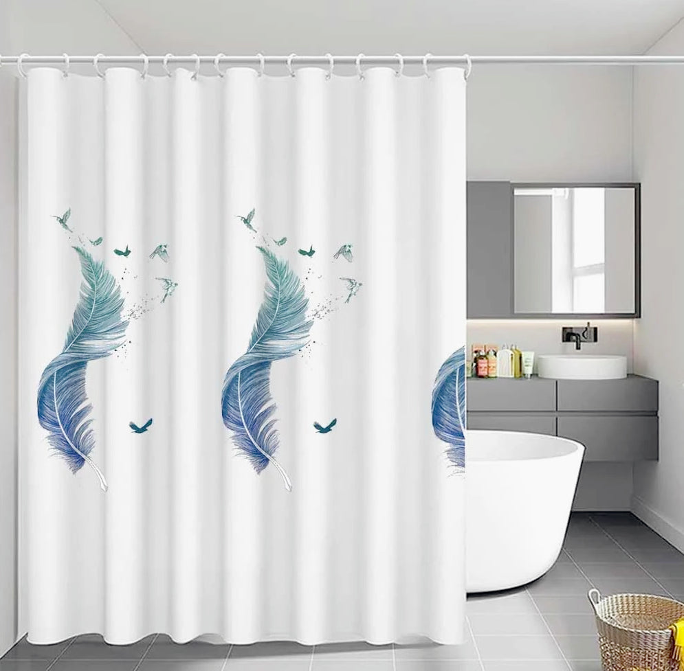 Tenda da doccia impermeabile in PVC – 240×200 cm, 12 ganci, motivo piume