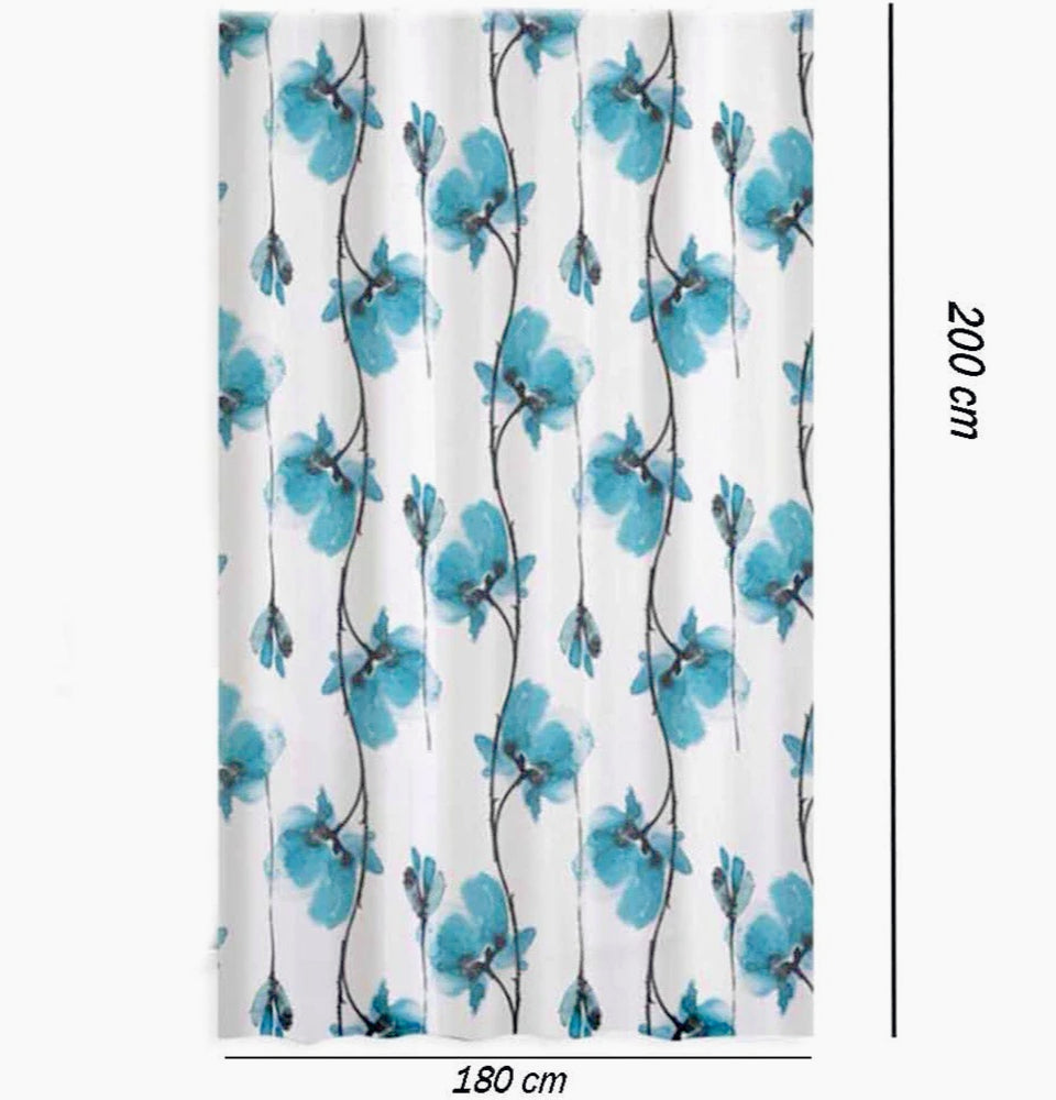 Tenda da doccia impermeabile in PVC – 12 ganci, motivo fiori blu, varie misure