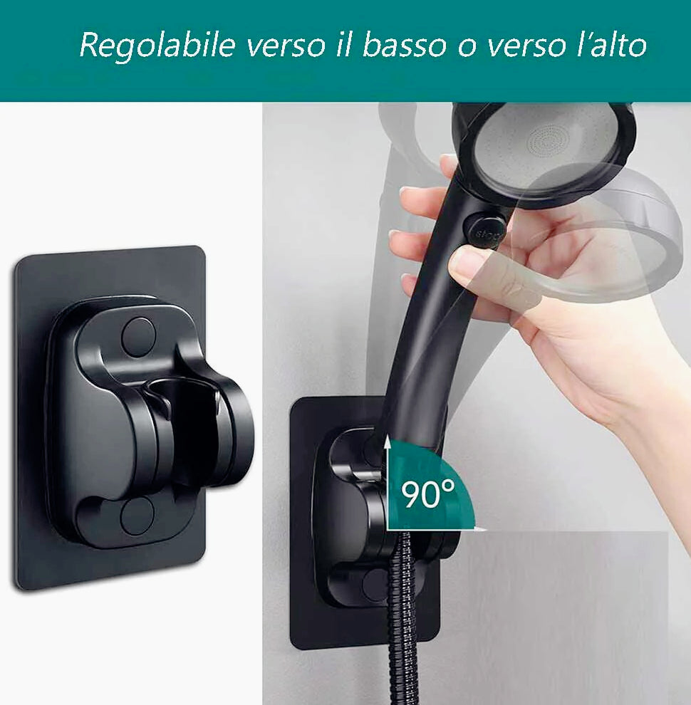 Supporto per doccia universale adesivo regolabile con gancio nero – Pratico e resistente per fissare gli accessori