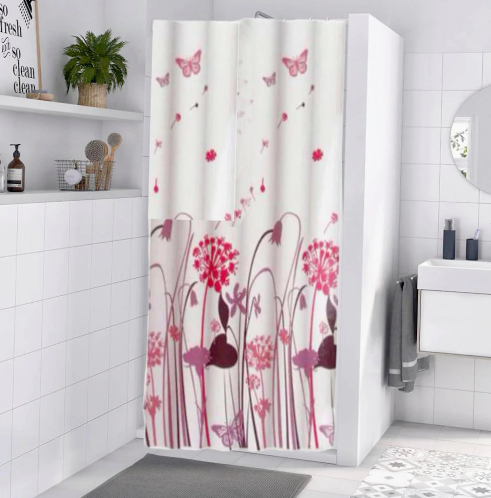 Tenda da doccia impermeabile in PVC – 180×200 cm, 12 ganci, motivo fiori e farfalle