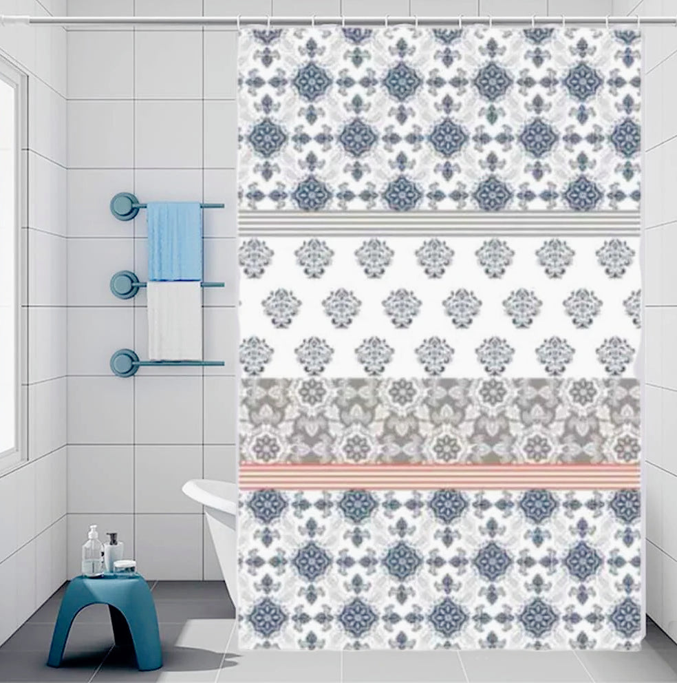 Tenda da doccia impermeabile in PVC – 200×180 cm, 12 ganci, motivo mosaico