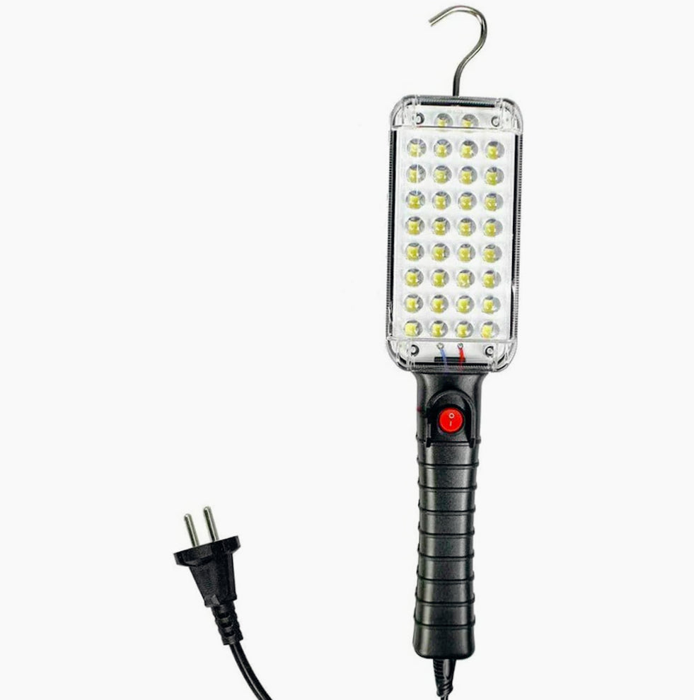Torcia 34 LED da officina – Con gancio, magnete e presa Schuko (220V)