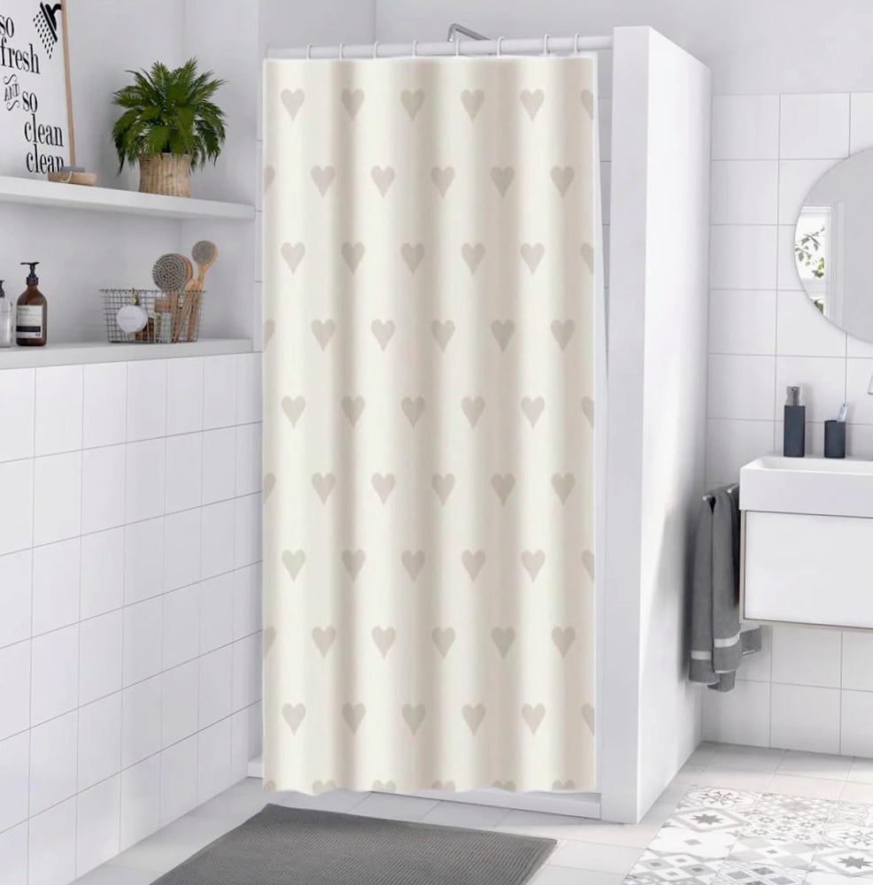 Tenda da doccia impermeabile in PVC – 200×240 cm, 12 ganci, motivo cuori