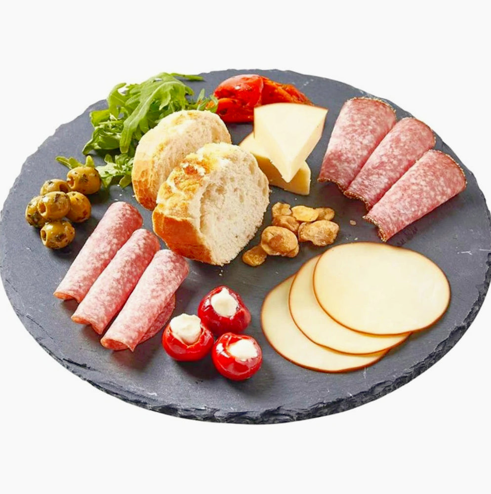 Vassoio da portata tondo in ardesia – 20 cm, eleganza rustica per aperitivi, finger food, sushi e formaggi