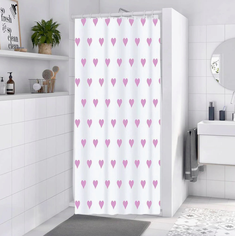 Tenda da doccia impermeabile in PVC – 200×240 cm, 12 ganci, motivo cuori rosa