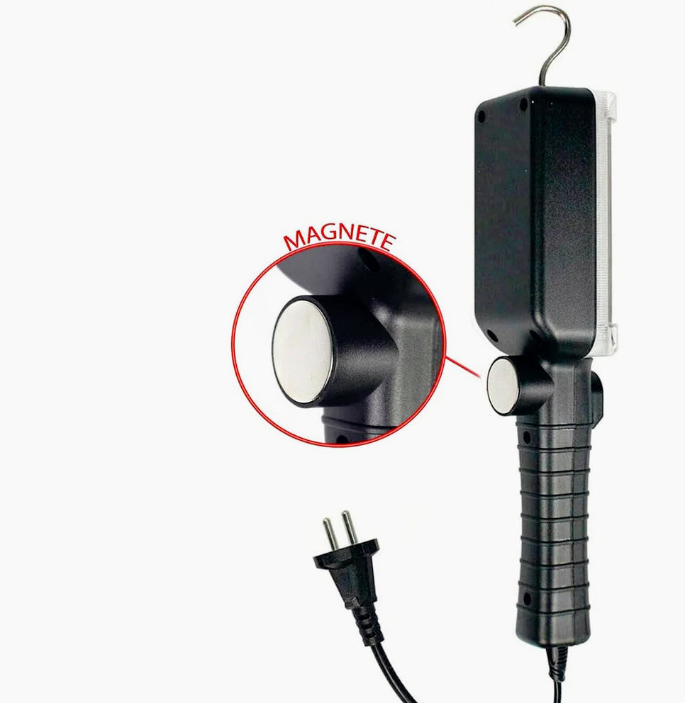 Torcia 34 LED da officina – Con gancio, magnete e presa Schuko (220V)