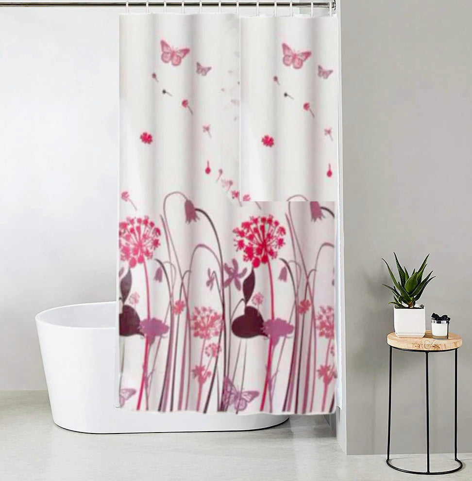 Tenda da doccia impermeabile in PVC – 180×200 cm, 12 ganci, motivo fiori e farfalle