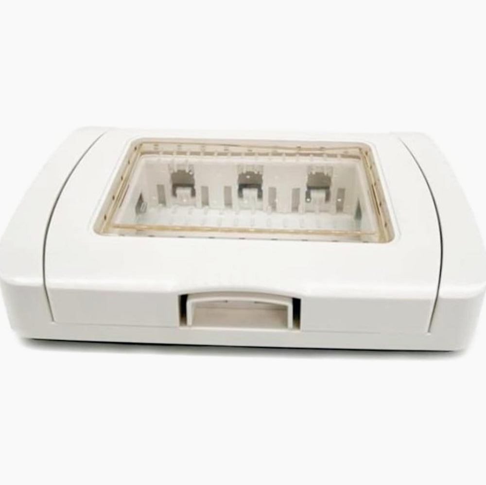 Placca idrobox IP55 3 posti con coperchio bianco, compatibile Vimar Plana