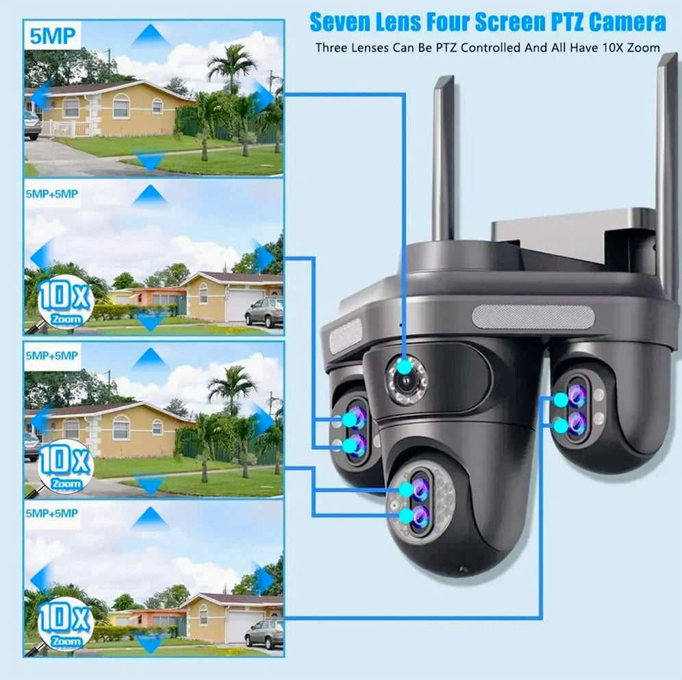 Telecamera Wi-Fi 4 obiettivi – 1 fisso + 3 motorizzati, zoom 10X, 4MP (Full HD+)
