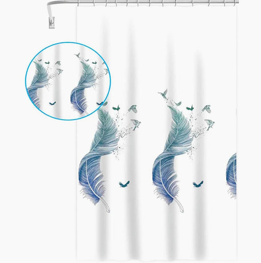 Tenda da doccia impermeabile in PVC – 240×200 cm, 12 ganci, motivo piume