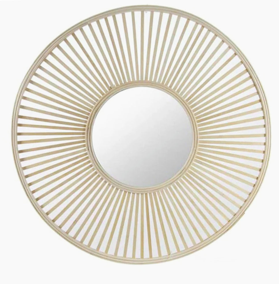 Specchio stile boho chic tondo in legno di bambù – Disponibile in varie misure