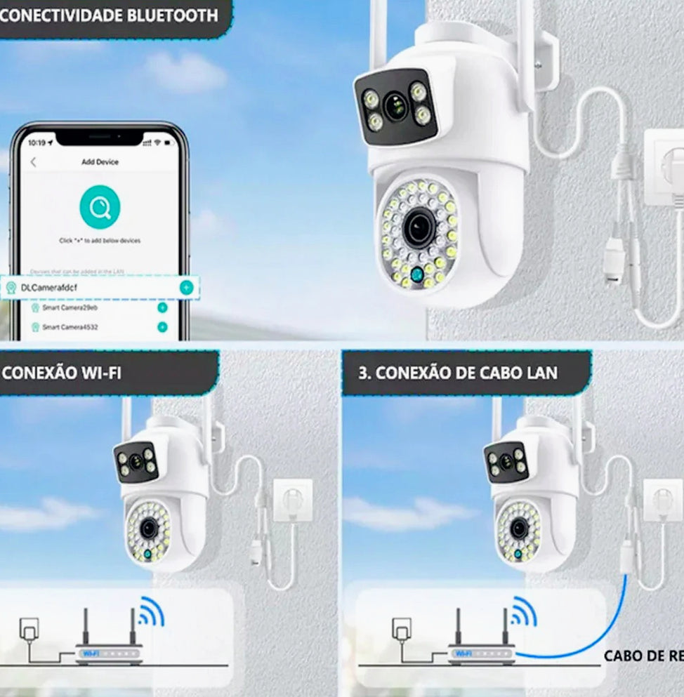 Telecamera Wi-Fi 2 obiettivi Full HD 2MPX, PTZ, 20 LED + 12 infrarossi