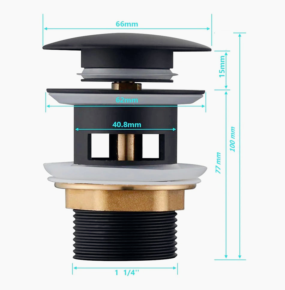 Piletta di scarico 1/4" nera per lavandino o bidet con sistema Click Clack