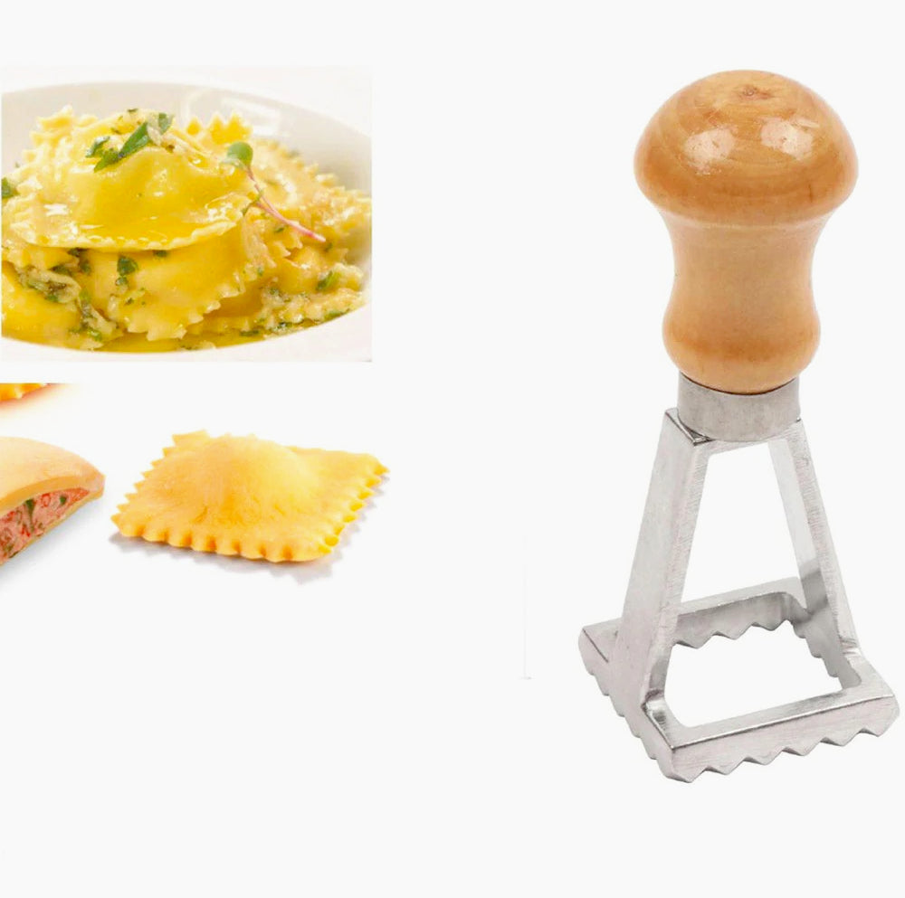 Stampo per ravioli in alluminio con manico in legno – Format: 7x7 cm e 3,5x3,5 cm