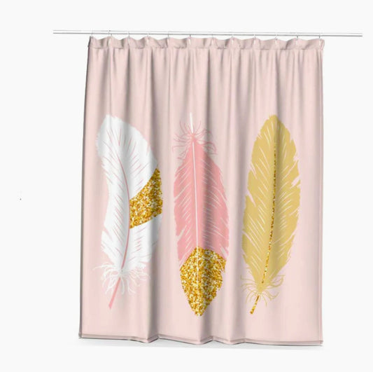 Tenda da doccia impermeabile in PVC – 180×200 cm, 12 ganci, motivo piume oro