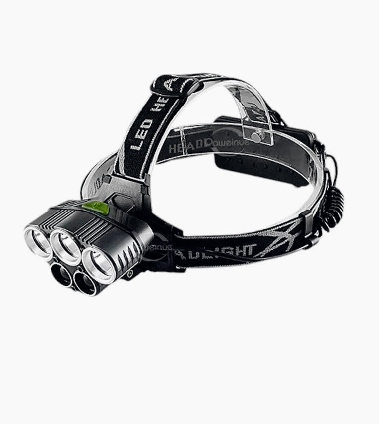 Torcia frontale ricaricabile – 5 LED (3 bianche + 2 blu), 5 modalità di luce