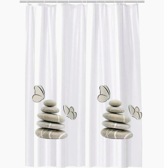 Tenda da doccia impermeabile in PVC – 180×200 cm, 12 ganci, motivo sassi