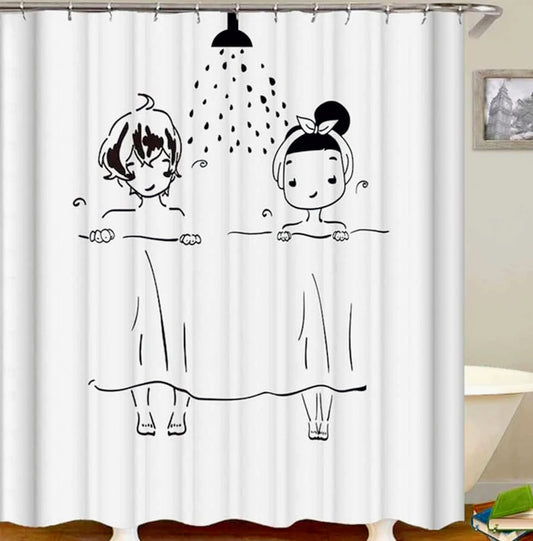 Tenda da doccia impermeabile in PVC – 180×180 cm, 12 ganci, motivo fumetto