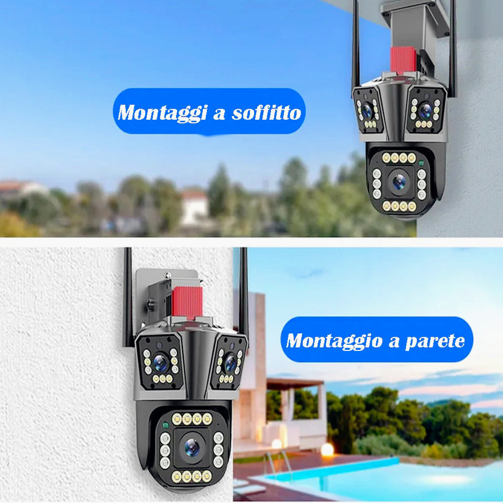 Telecamera Wi-Fi 3 obiettivi 4K Smart PTZ con allarme – Protezione IP66