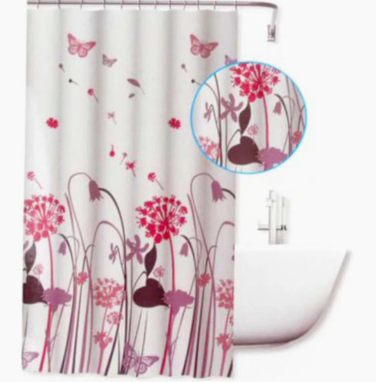 Tenda da doccia impermeabile in PVC – 180×200 cm, 12 ganci, motivo fiori e farfalle