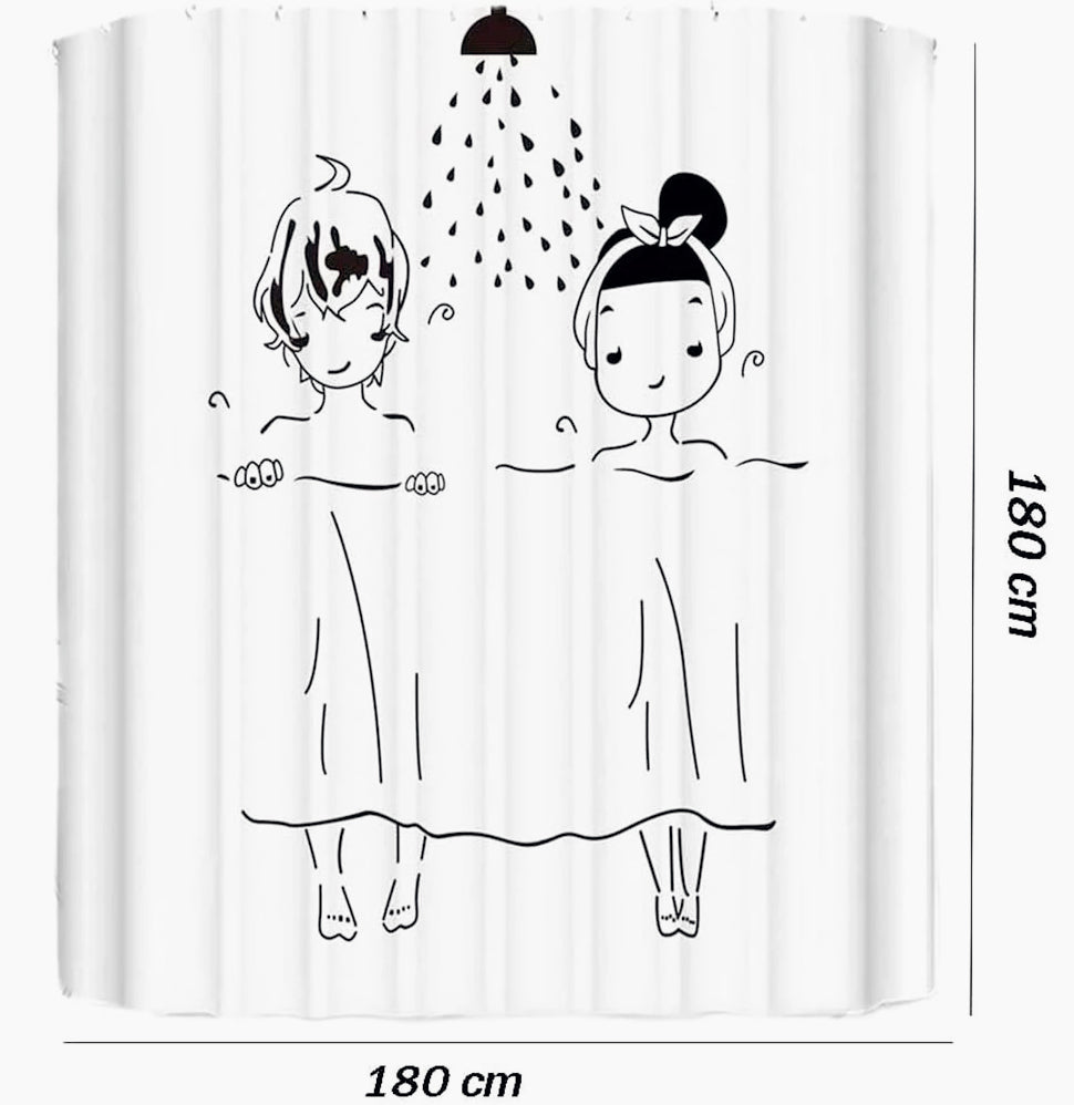 Tenda da doccia impermeabile in PVC – 180×180 cm, 12 ganci, motivo fumetto - ambraled