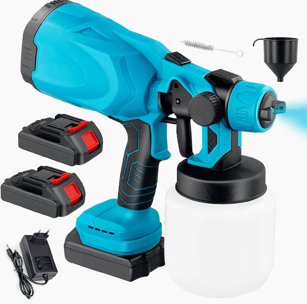 Pistola a spruzzo per vernici 2 batterie 48V – Serbatoio da 750 ml, verniciatura professionale senza cavi