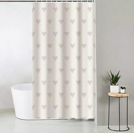 Tenda da doccia impermeabile in PVC – 180×200 cm, 12 ganci, motivo cuori