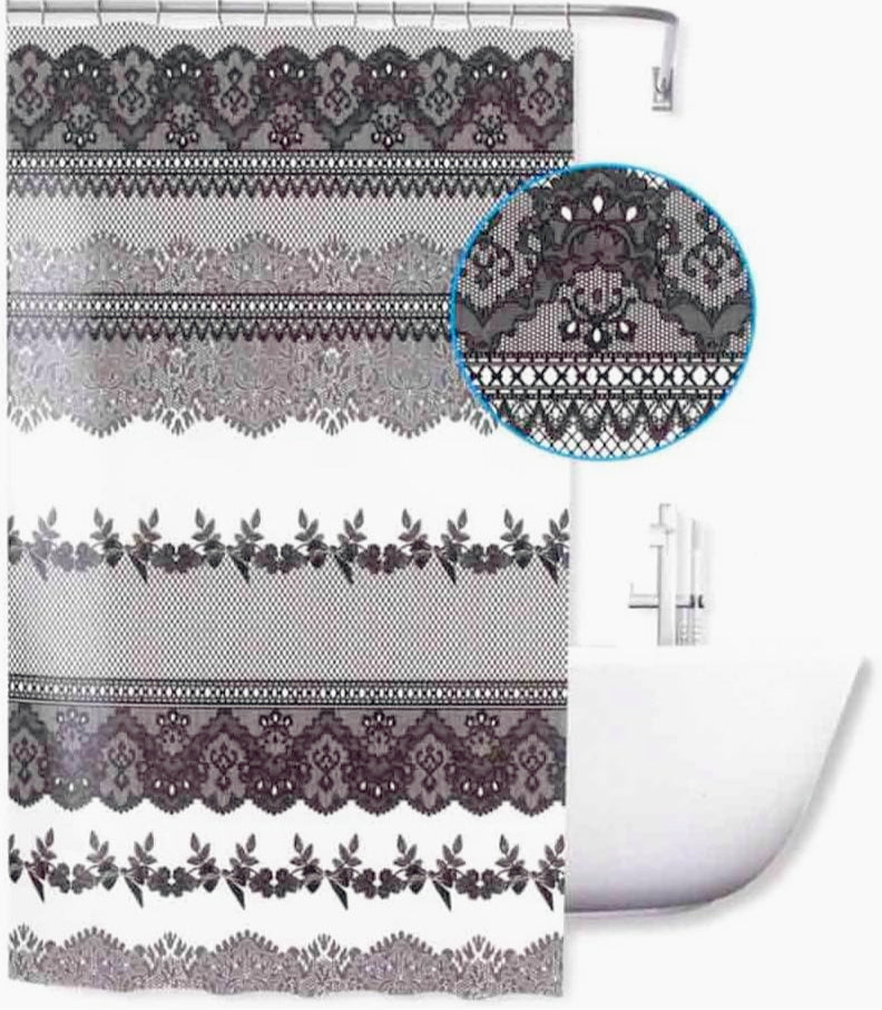 Tenda da doccia impermeabile in PVC – 200×240 cm, 12 ganci, motivo pizzo