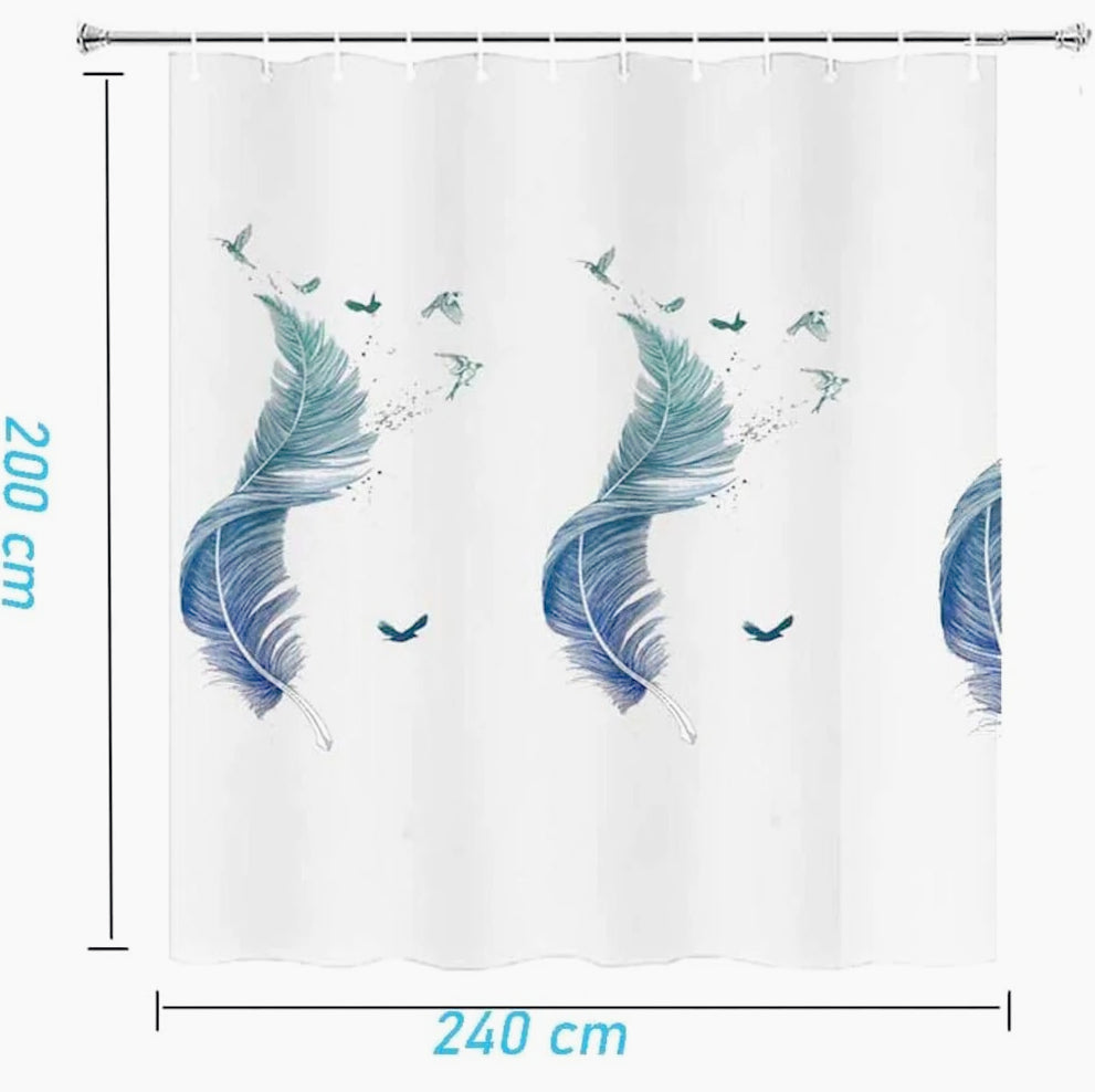 Tenda da doccia impermeabile in PVC – 240×200 cm, 12 ganci, motivo piume