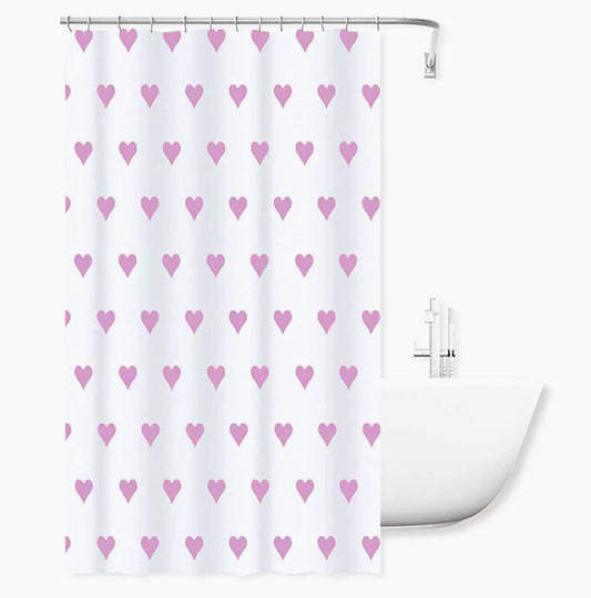 Tenda da doccia impermeabile in PVC – 180×200 cm, 12 ganci, motivo cuori rosa