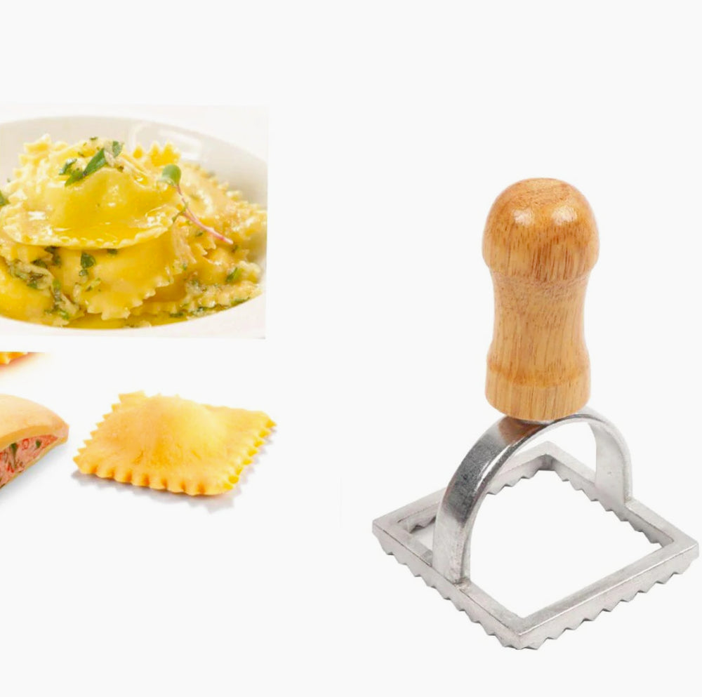 Stampo per ravioli in alluminio con manico in legno – Format: 7x7 cm e 3,5x3,5 cm