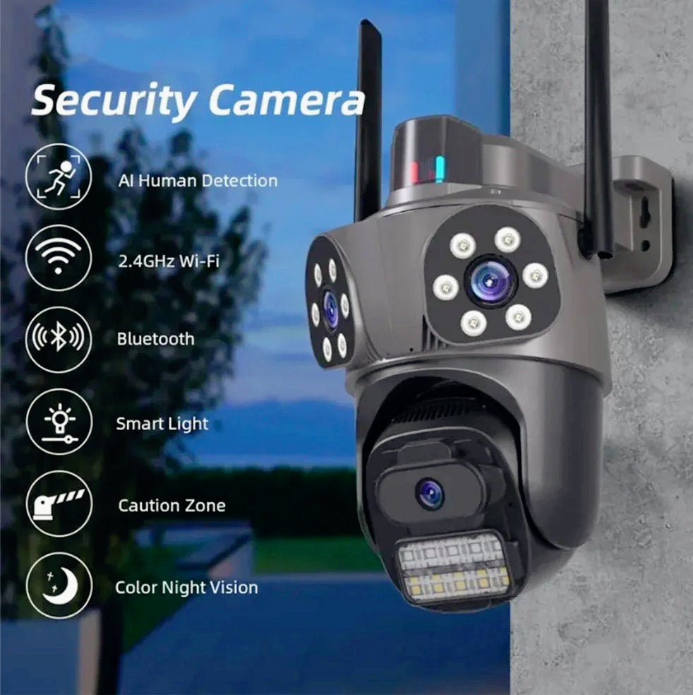 Telecamera Wi-Fi con 3 obiettivi – 2 fissi + 1 motorizzato, Zoom 5X, 4MP (Full HD+)