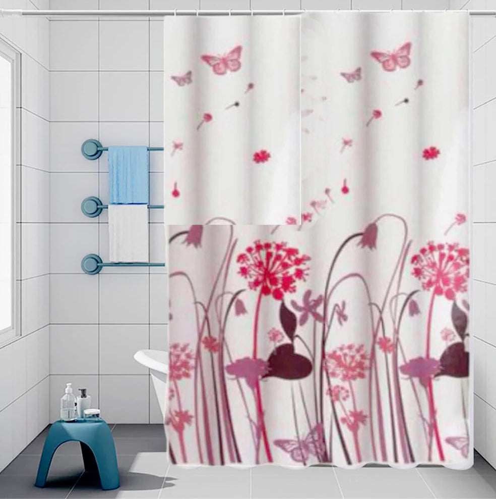 Tenda da doccia impermeabile in PVC – 200×240 cm, 12 ganci, motivo fiori e farfalle