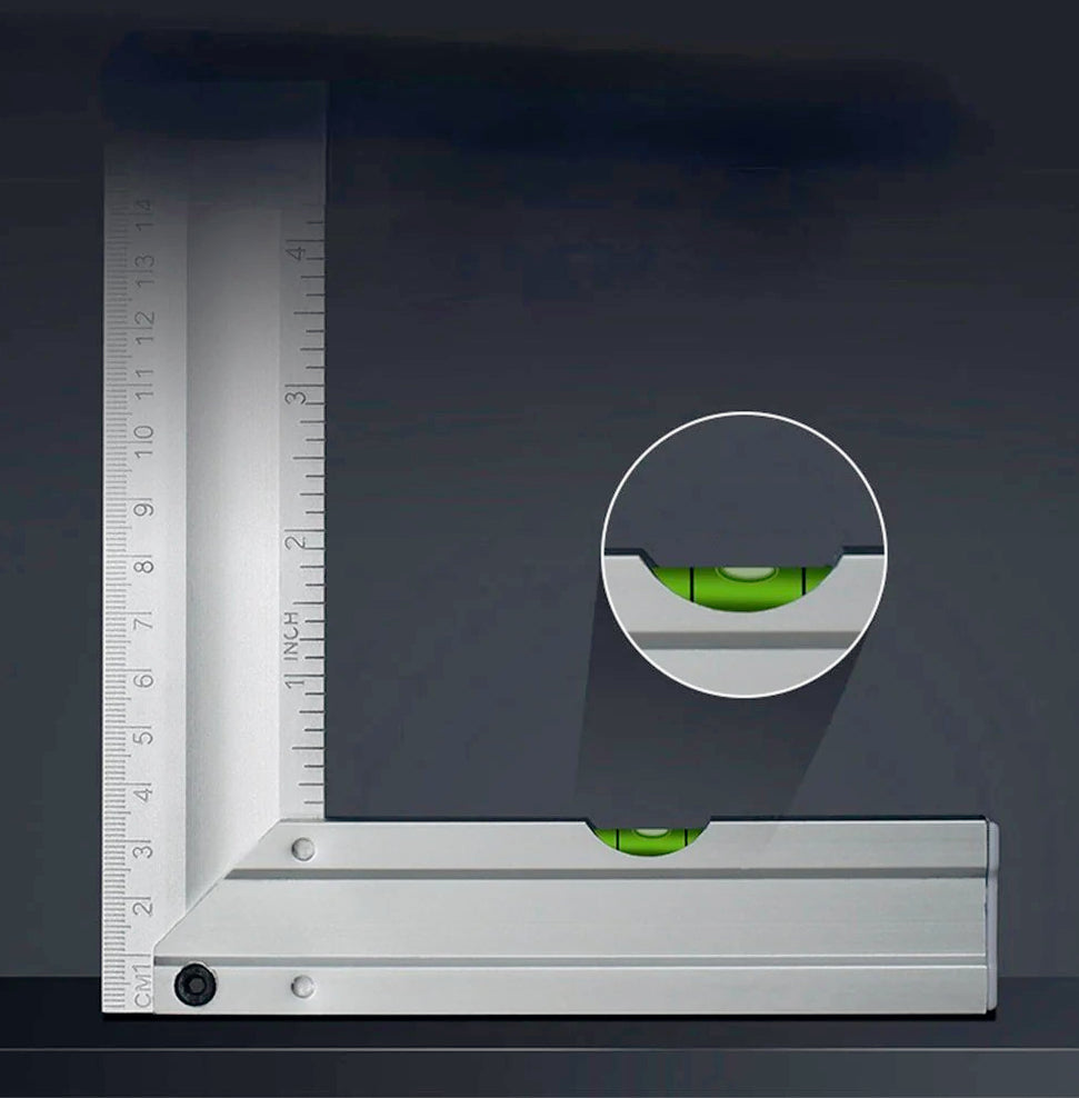 Squadra angolo 90° 300 mm in alluminio – Con livella e righello preciso - ambraled