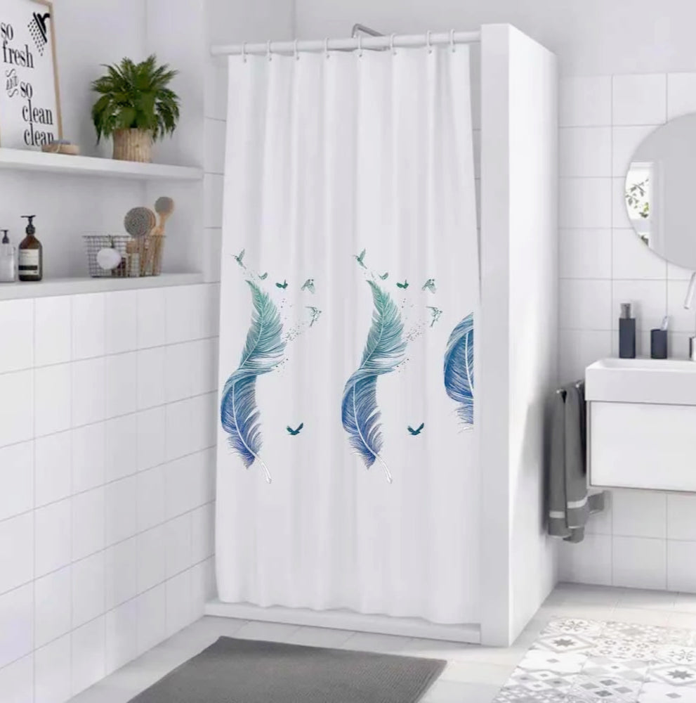 Tenda da doccia impermeabile in PVC – 240×200 cm, 12 ganci, motivo piume