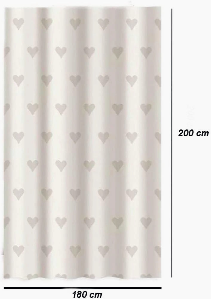 Tenda da doccia impermeabile in PVC – 180×200 cm, 12 ganci, motivo cuori