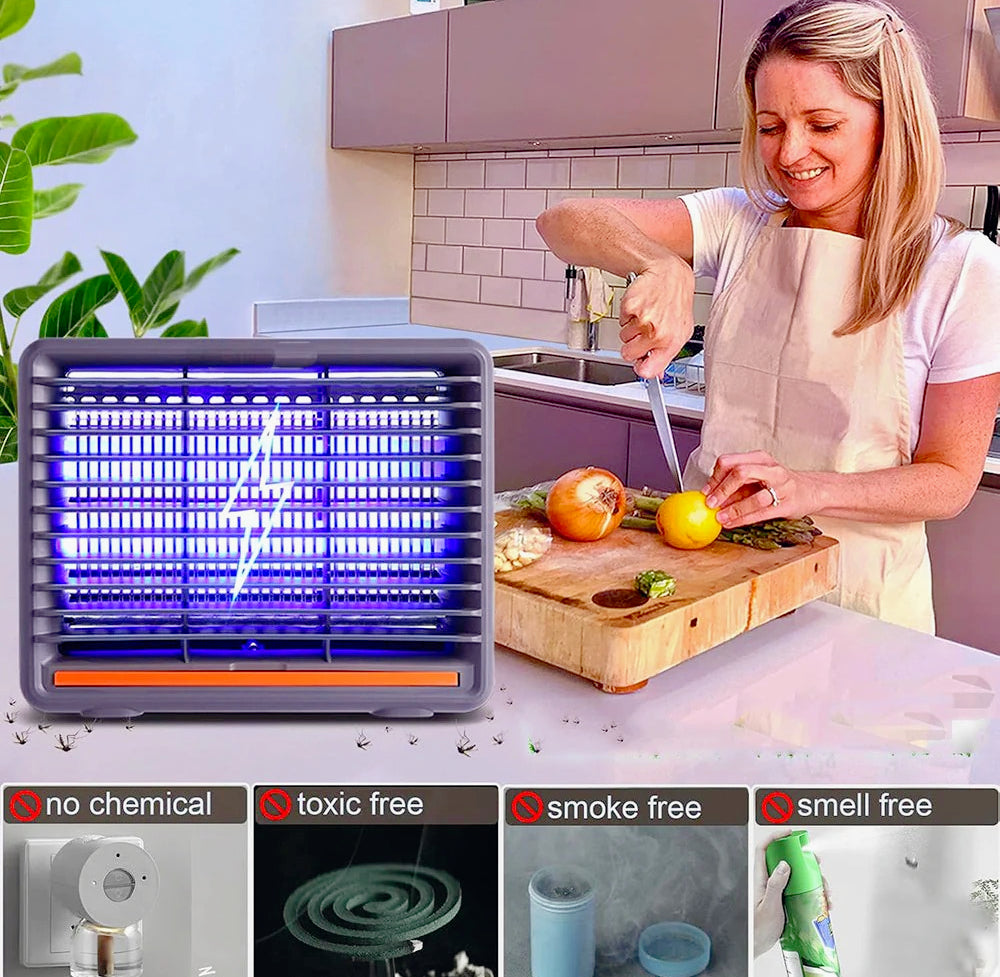 Zanzariera elettrica con 2 neon LED UV 12W – Cattura insetti efficace, dotata di catenella e vaschetta raccogli