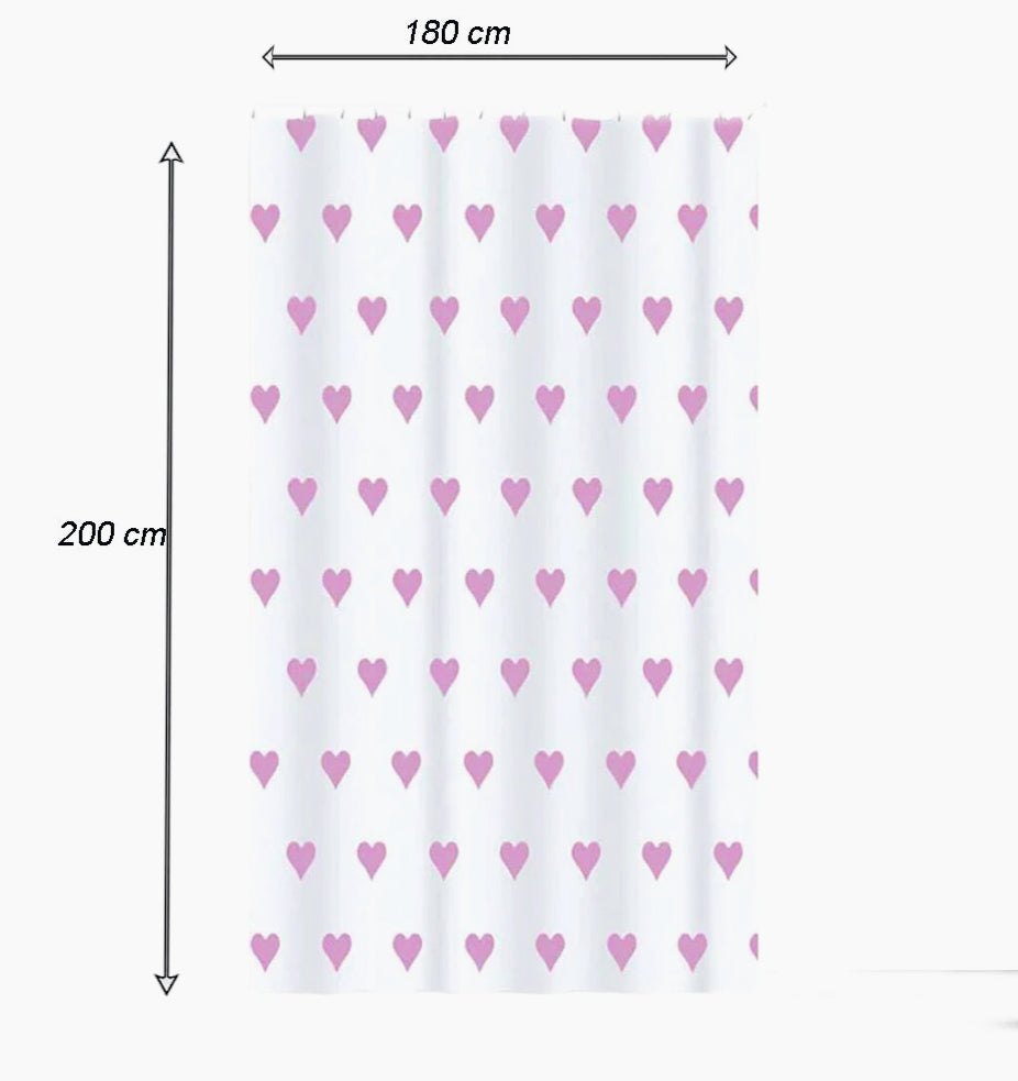 Tenda da doccia impermeabile in PVC – 180×200 cm, 12 ganci, motivo cuori rosa