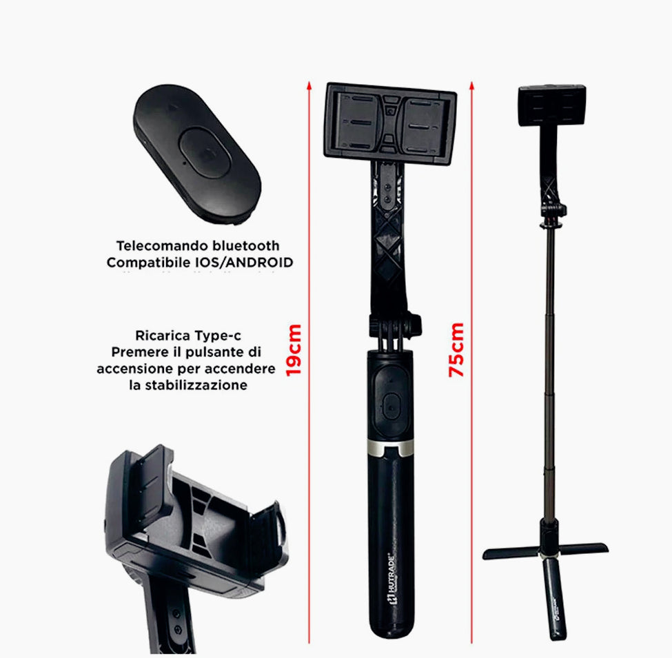 Stabilizzatore gimbal 3 assi per smartphone – Rotazione 360°, zoom e controllo tramite app
