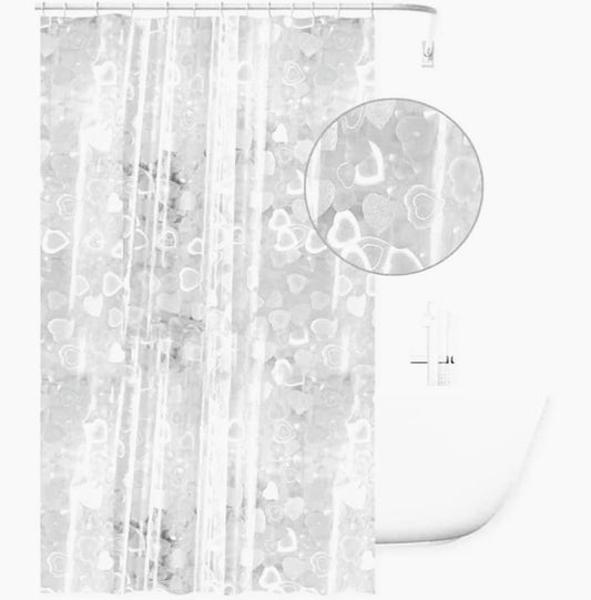 Tenda da doccia impermeabile in PVC – 200×180 cm, 12 ganci, motivo 3D con cuori