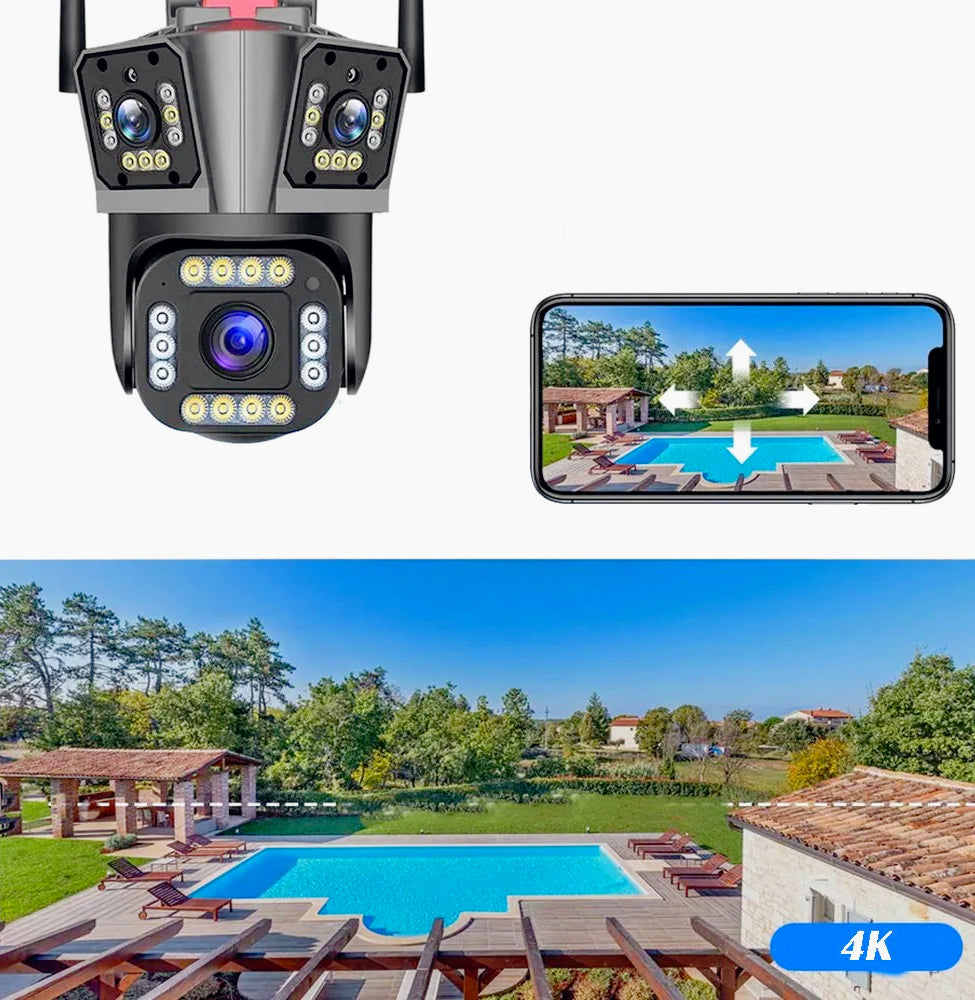 Telecamera Wi-Fi 3 obiettivi 4K Smart PTZ con allarme – Protezione IP66