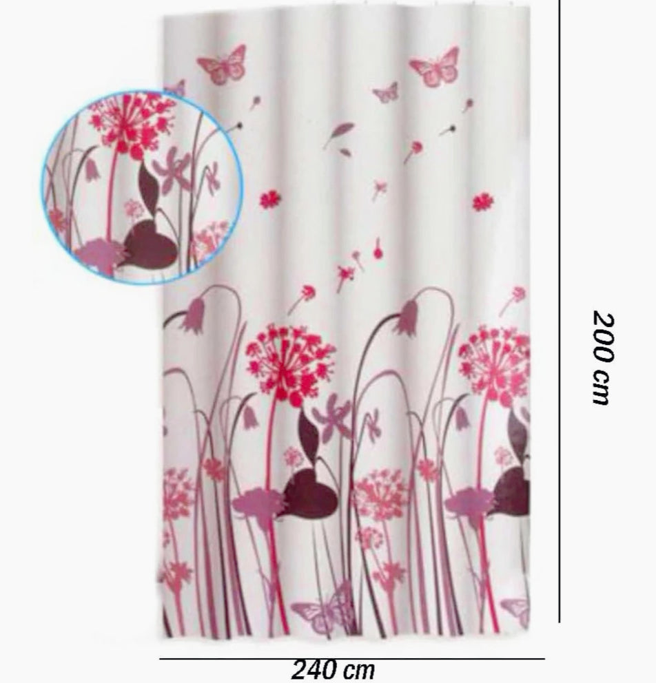 Tenda da doccia impermeabile in PVC – 200×240 cm, 12 ganci, motivo fiori e farfalle