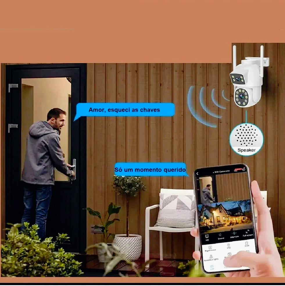 Telecamera Wi-Fi 2 obiettivi Full HD 2MPX, PTZ, 20 LED + 12 infrarossi - ambraled
