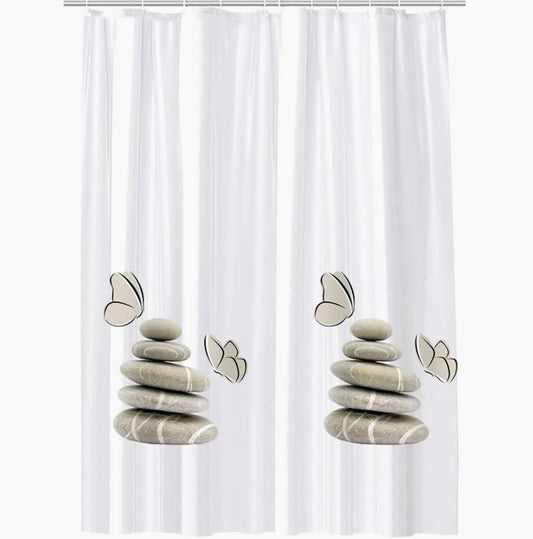 Tenda da doccia impermeabile in PVC – 240×200 cm, 12 ganci, motivo sassi