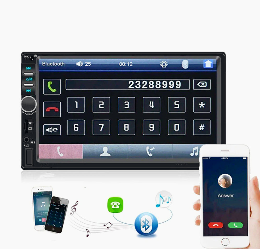 Autoradio 2 DIN 7" touch screen – Bluetooth, USB/TF/SD/AUX, telecomando - ambraled