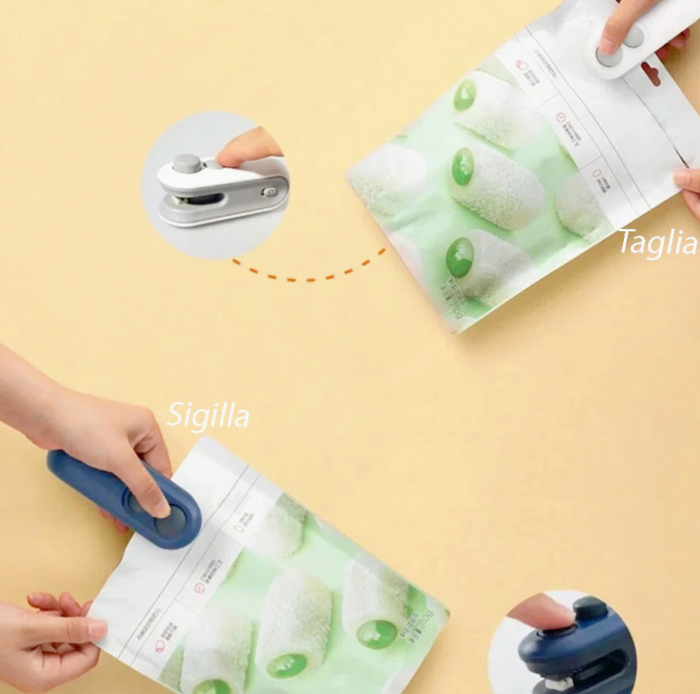 Sigillatrice mini ricaricabile – portatile con taglierina - ambraled