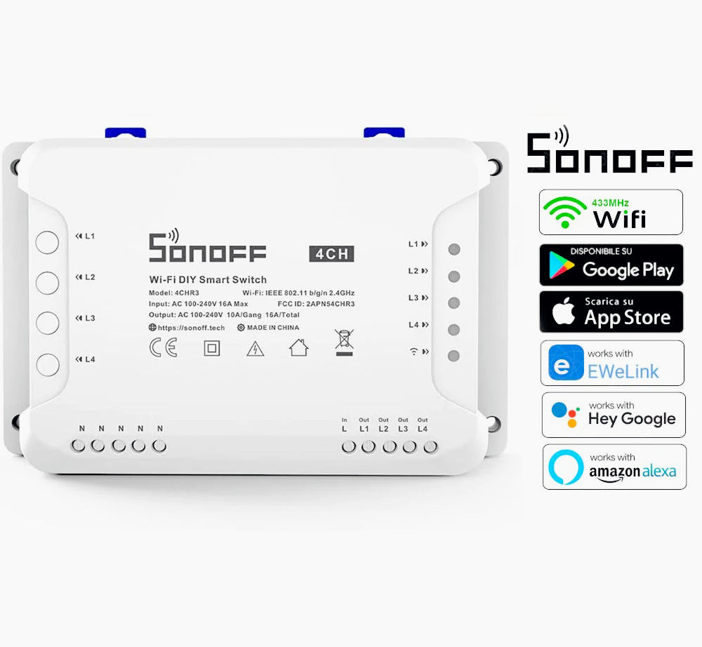 Interruttore smart SON/OFF 4CH 4-gang Wi-Fi con app - ambraled