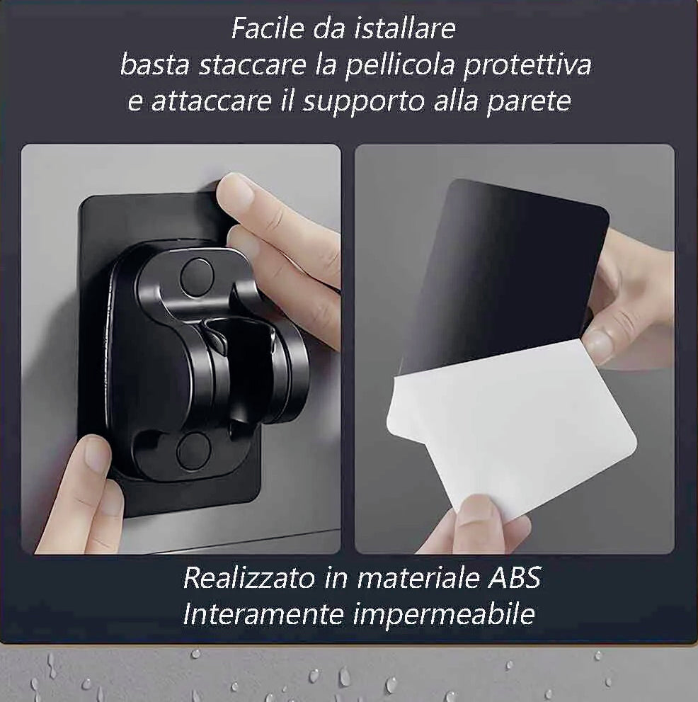 Supporto per doccia universale adesivo regolabile con gancio nero – Pratico e resistente per fissare gli accessori